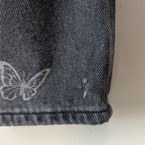 Simple Society Charcoal Gray High Waist Butterfly Print Y2K Style Straight Jeans - Picture 3 of 9